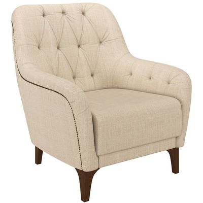 Poltrona Para Sala De Estar Decorativa Com Tachas Base Fixa Blenda M03 Linho Bege - Lyam Decor