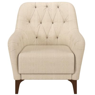Poltrona Para Sala De Estar Decorativa Com Tachas Base Fixa Blenda M03 Linho Bege - Lyam Decor