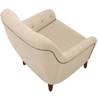 Poltrona Para Sala De Estar Decorativa Com Tachas Base Fixa Blenda M03 Linho Bege - Lyam Decor