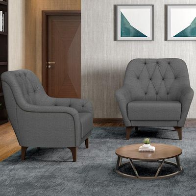 Poltrona Para Sala De Estar Decorativa Com Tachas Base Fixa Blenda M03 Linho Chumbo - Lyam Decor