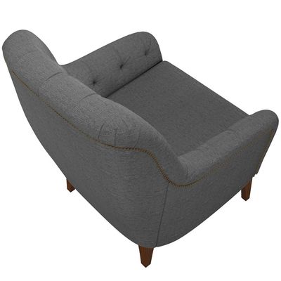 Poltrona Para Sala De Estar Decorativa Com Tachas Base Fixa Blenda M03 Linho Chumbo - Lyam Decor