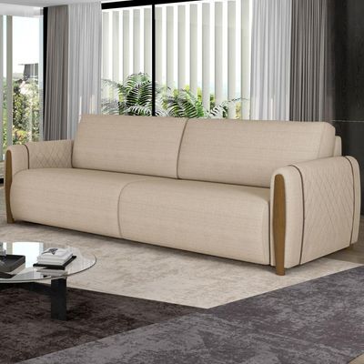 Sofá 02 Lugares Para Sala De Estar Pés Em Madeira 168 cm Flora M03 Linho Bege - Lyam Decor