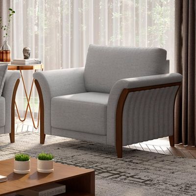 Poltrona Para Sala De Estar Decorativa Base Fixa Stefan M03 Linho Cinza - Lyam Decor