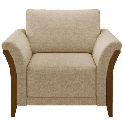 Poltrona Para Sala De Estar Decorativa Base Fixa Stefan M03 Linho Bege Escuro - Lyam Decor