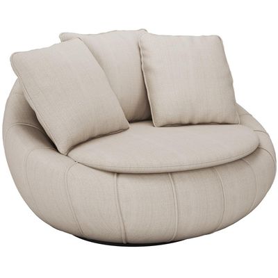 Poltrona Para Sala De Estar Decorativa Giratória Kira M03 Linho Bege - Lyam Decor