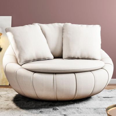 Poltrona Para Sala De Estar Decorativa Giratória Kira M03 Linho Bege - Lyam Decor