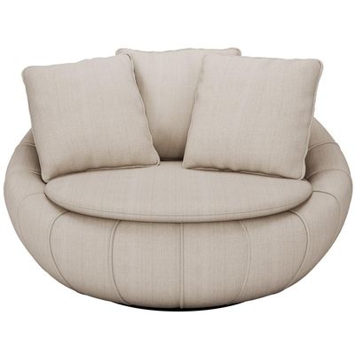 Poltrona Para Sala De Estar Decorativa Giratória Kira M03 Linho Bege - Lyam Decor