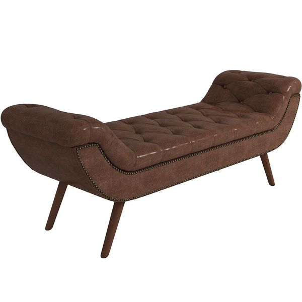 Puff Recamier Decorativo com Tachas 160 cm Santorini P05 Corino Marrom - Lyam Decor Puff Recamier Decorativo com Tachas 160 cm Santorini P05 Corino Marrom - Lyam Decor