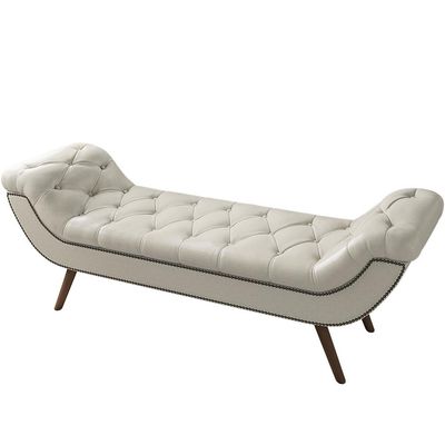 Puff Recamier Decorativo Tamanho Casal com Tachas 140 cm Santorini P05 Corino Branco - Lyam Decor