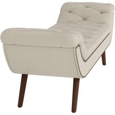 Puff Recamier Decorativo Tamanho Casal com Tachas 140 cm Santorini P05 Corino Branco - Lyam Decor