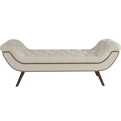 Puff Recamier Decorativo Tamanho Casal com Tachas 140 cm Santorini P05 Corino Branco - Lyam Decor