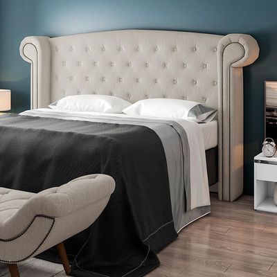 Cabeceira Cama Box Casal com Tachas 140 cm Sofia P05 Linho Creme - Lyam Decor