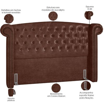 Cabeceira Cama Box Casal King 195 cm P05 Sofia Corino Marrom - Lyam Decor