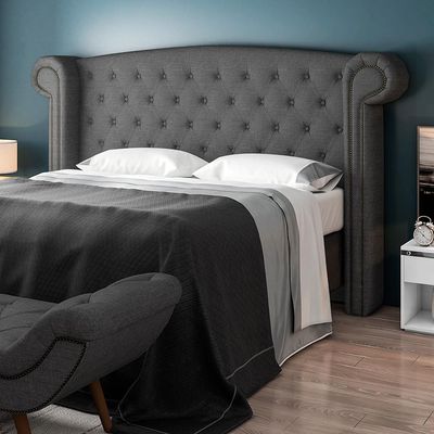 Cabeceira Cama Box Casal com Tachas 140 cm Sofia P05 Linho Cinza Escuro - Lyam Decor