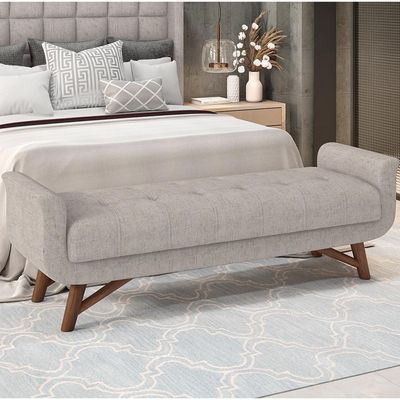 Puff Recamier Decorativo com Pés em Madeira 160 cm Itália P05 Linho Cinza - Lyam Decor