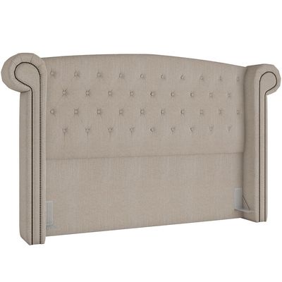 Cabeceira Cama Box Queen com Tachas 160 cm Sofia P05 Linho Creme - Lyam Decor