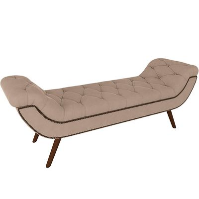 Puff Recamier Decorativo Tamanho Casal com Tachas 140 cm Santorini P05 Veludo Bege - Lyam Decor