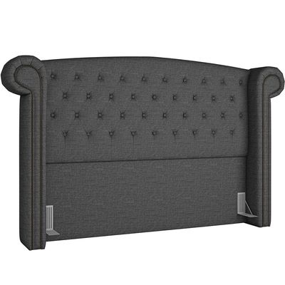 Cabeceira Cama Box Queen com Tachas 160 cm Sofia P05 Linho Cinza Escuro - Lyam Decor