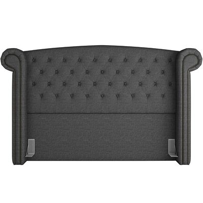 Cabeceira Cama Box Queen com Tachas 160 cm Sofia P05 Linho Cinza Escuro - Lyam Decor