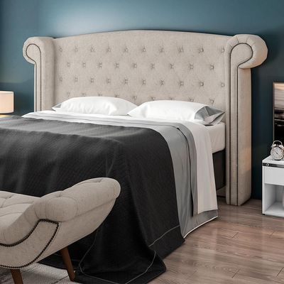 Cabeceira Cama Box Queen com Tachas 160 cm Sofia P05 Linho Cru - Lyam Decor