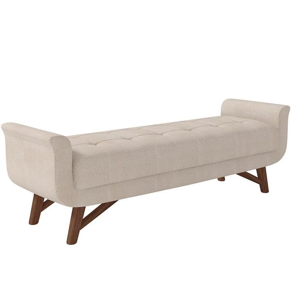 Puff Recamier Decorativo com Pés em Madeira 160 cm Itália P05 Linho Creme - Lyam Decor