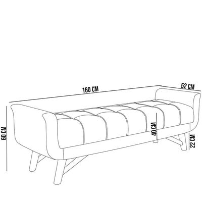 Puff Recamier Decorativo com Pés em Madeira 160 cm Itália P05 Linho Creme - Lyam Decor