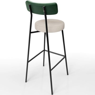Banqueta Alta Bar Cozinha Sala De Jantar Em Aço Milão L02 Facto Verde Musgo Linho Cru - Lyam Decor