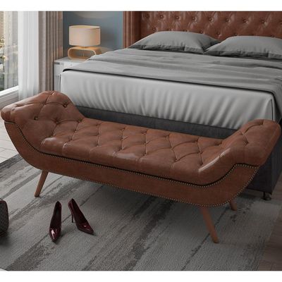 Puff Recamier Decorativo Tamanho Casal com Tachas 140 cm Santorini P05 Corino Marrom - Lyam Decor
