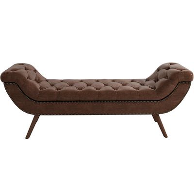 Puff Recamier Decorativo Tamanho Casal com Tachas 140 cm Santorini P05 Corino Marrom - Lyam Decor