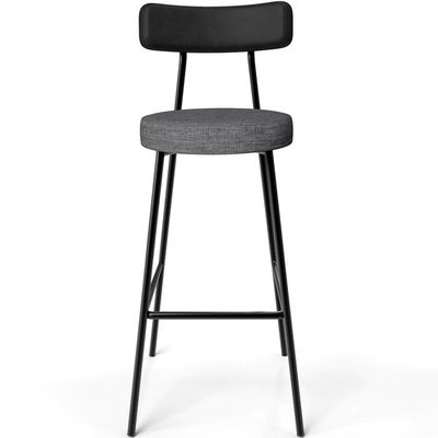 Banqueta Alta Bar Cozinha Sala De Jantar Milão L02 Couríssimo Preto Linho Cinza Escuro - Lyam Decor