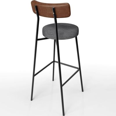 Banqueta Alta Bar Cozinha Sala Jantar Milão L02 Couríssimo Marrom Linho Cinza Escuro - Lyam Decor