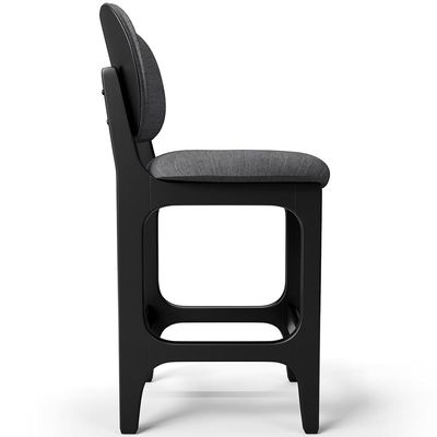 Banqueta Baixa Bar Cozinha E Sala De Jantar Fixa Betta L02 Preto Linho Cinza Escuro - Lyam Decor
