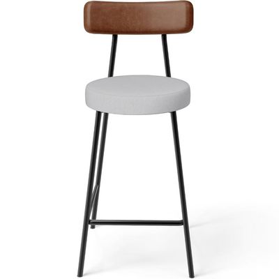 Banqueta Baixa Cozinha Sala Jantar Bancada Milão L02 Couríssimo Marrom Linho Cinza - Lyam Decor
