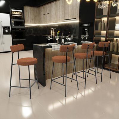 Banqueta Baixa Para Cozinha Sala De Jantar Bar Bancada Milão L02 Bouclê Terracota - Lyam Decor