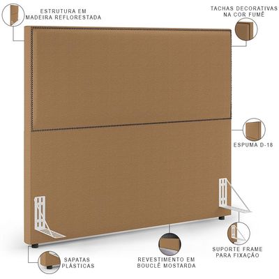 Cabeceira Box Casal Com Tachas 160 cm Vicenza L02 Bouclê Mostarda - Lyam Decor