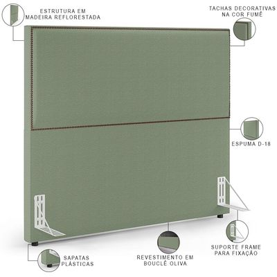 Cabeceira Box Casal King Com Tachas 195 cm Vicenza L02 Bouclê Oliva - Lyam Decor