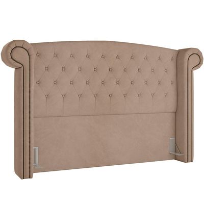 Cabeceira Cama Box Casal com Tachas 140 cm Sofia P05 Veludo Bege - Lyam Decor