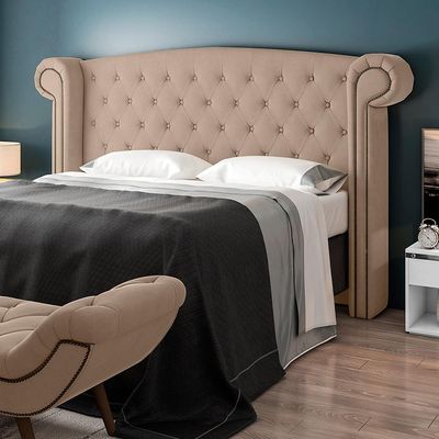 Cabeceira Cama Box Casal com Tachas 140 cm Sofia P05 Veludo Bege - Lyam Decor