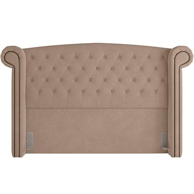 Cabeceira Cama Box Casal com Tachas 140 cm Sofia P05 Veludo Bege - Lyam Decor