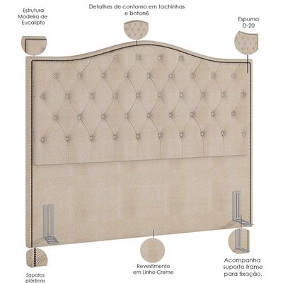 Cabeceira Cama Box Casal King 195 cm P05 Grécia Linho Creme - Lyam Decor