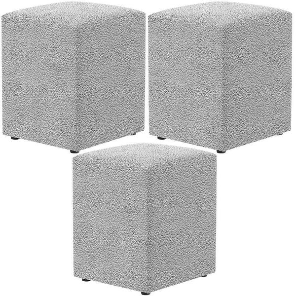 Kit 03 Puffs Quadrado Decorativo L02 Bouclê Cinza - Lyam Decor