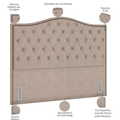 Cabeceira Cama Box Casal King 195 cm P05 Grécia Linho Bege - Lyam Decor