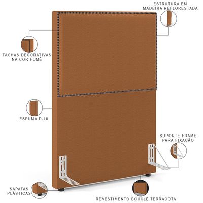 Cabeceira Cama Box Solteiro Com Tachas 100 cm Vicenza L02 Bouclê Terracota - Lyam Decor