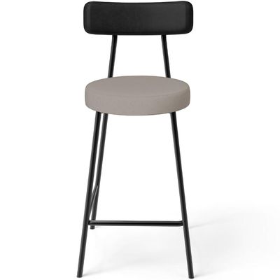 Banqueta Baixa Cozinha E Sala De Jantar Bancada Milão L02 Couríssimo Preto Linho Bege - Lyam Decor