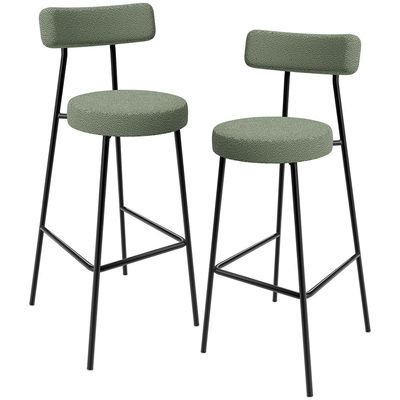 Kit 02 Banquetas Alta Bar Cozinha Sala De Jantar Estrutura Em Aço Milão Bouclê Oliva - Lyam Decor