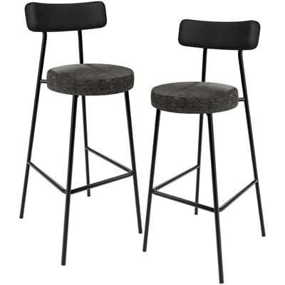 Kit 02 Banquetas Alta Bar Cozinha Sala De Jantar Milão L02 Couríssimo Preto Linho Chumbo - Lyam Decor