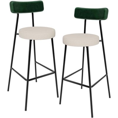 Kit 02 Banquetas Alta Bar Cozinha Sala De Jantar Milão L02 Facto Verde Musgo Linho Cru - Lyam Decor