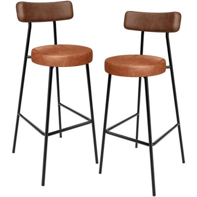 Kit 02 Banquetas Alta Bar Cozinha Sala De Jantar Milão L02 Couríssimo Marrom Camel - Lyam Decor