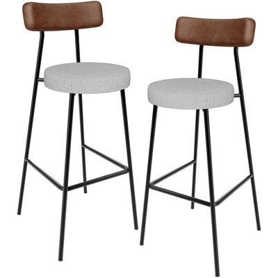 Kit 02 Banquetas Alta Bar Cozinha Sala Jantar Milão L02 Couríssimo Marrom Linho Cinza - Lyam Decor