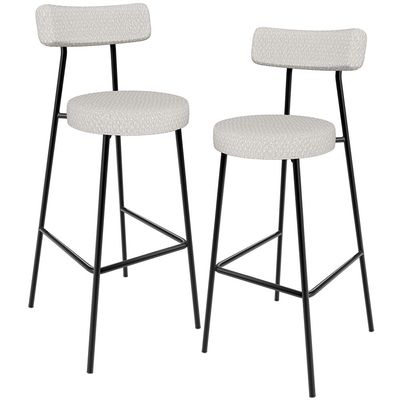 Kit 02 Banquetas Alta Cozinha Bar Sala Jantar Estrutura Em Aço Milão L02 Bouclê Cru - Lyam Decor